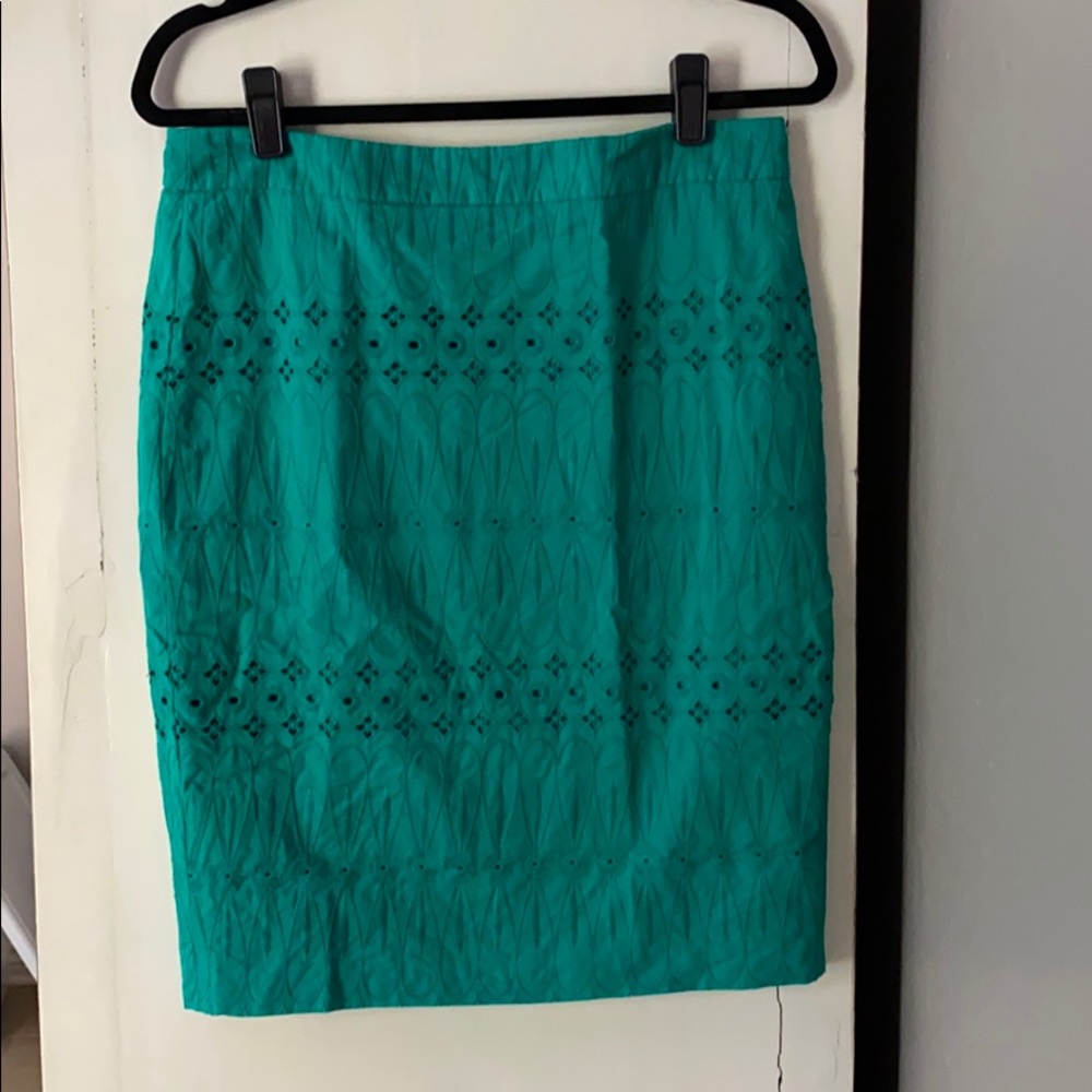 Loft Green Eyelet Pencil Skirt